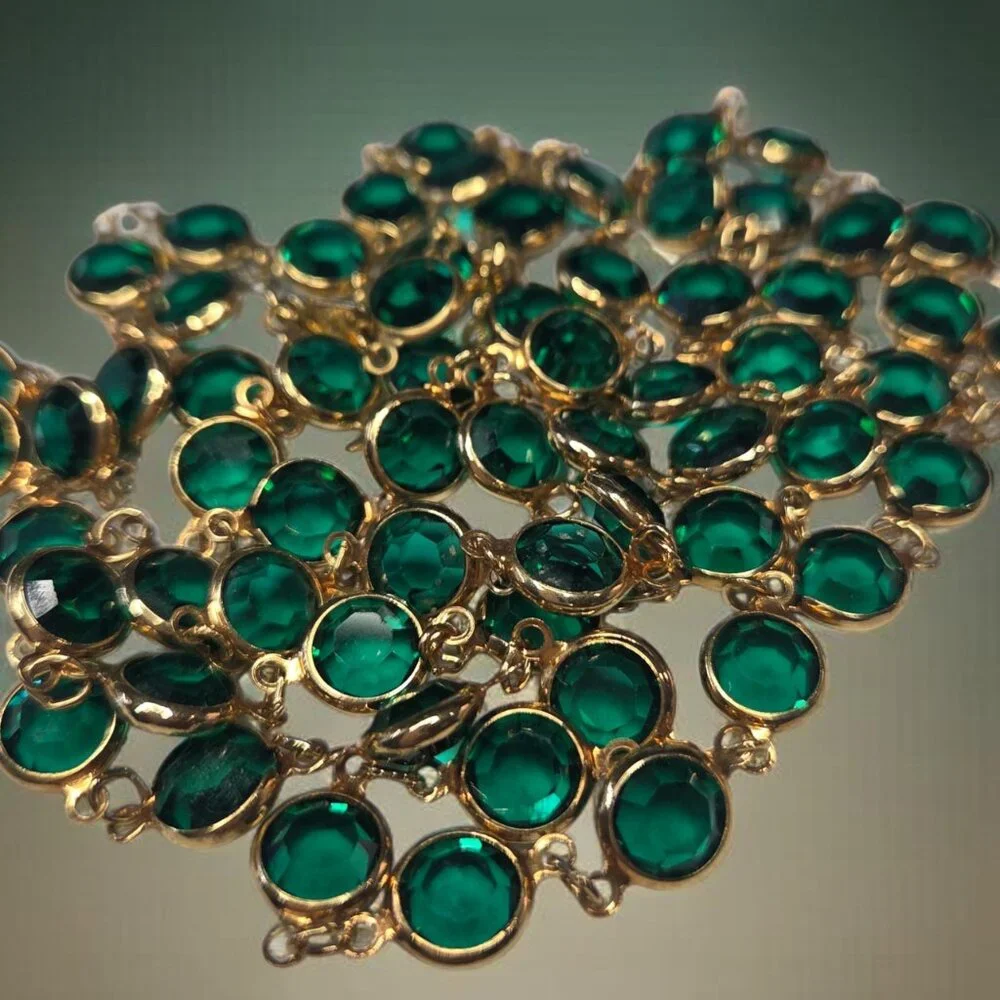 SWAROVSKI Vintage Emerald Beveled Crystal Chicklet Long Necklace & Bracelet Set